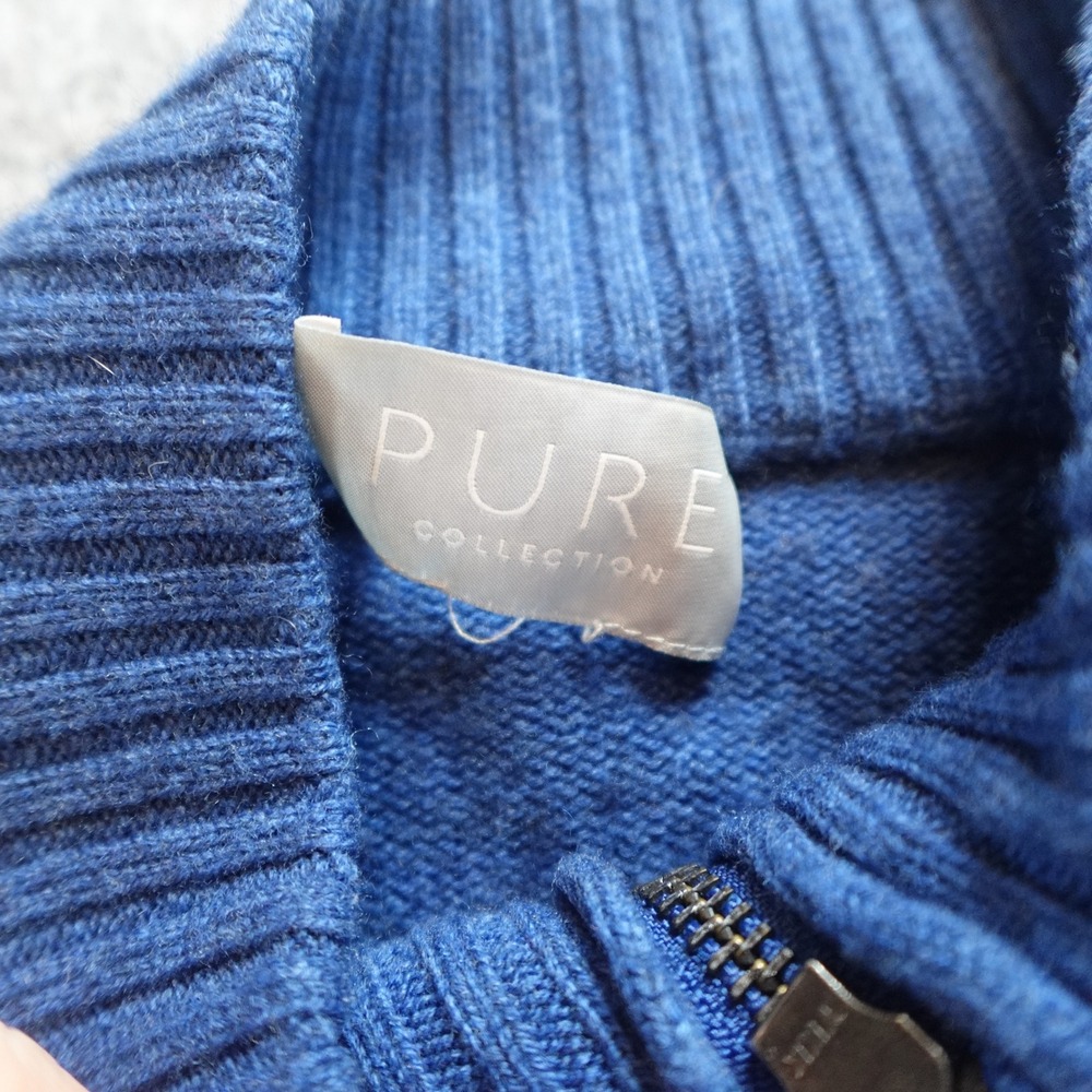 Pure Collection Cardigan Mens Medium Blue Wool Cashmere Ribbed Full Zip Sweater - Picture 2 of 10